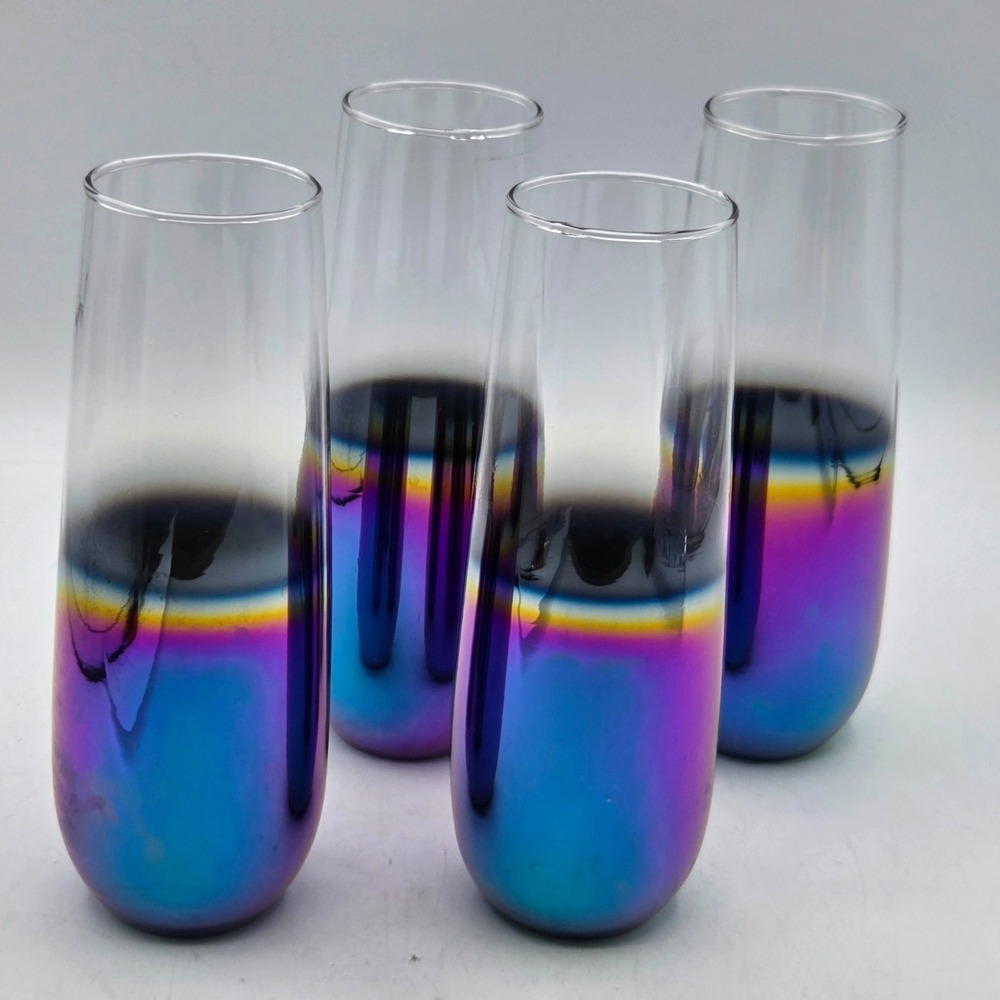 Rainbow Fusion Luster Champagne Flutes Stemless Wine Liqueur Cocktail SET 4